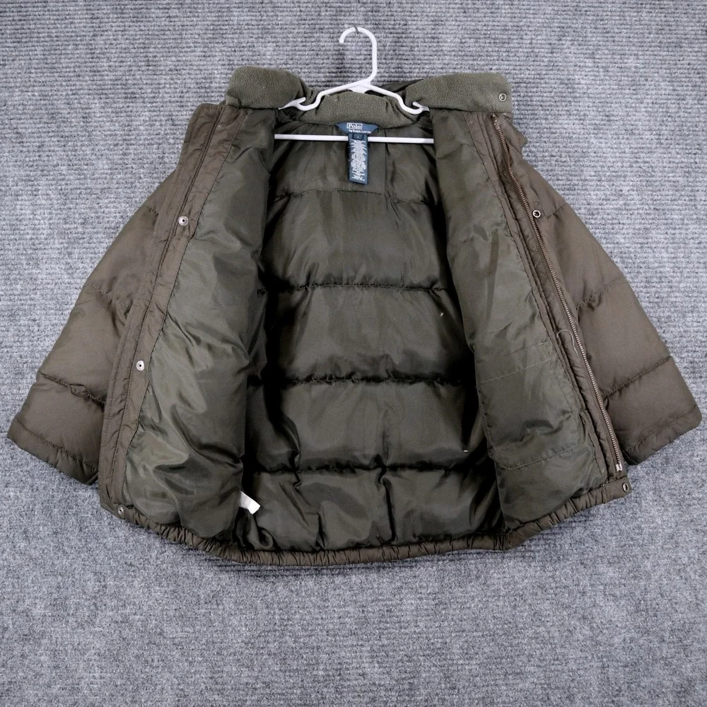 Polo Ralph Lauren Puffer Jacket Kids 7 Green Down Filled Hooded Winter Coat